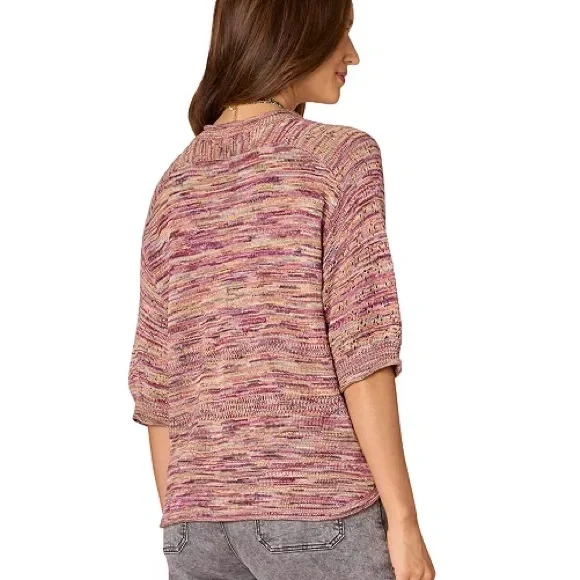 EUC Democracy Multicolor Heathered Loose Fitted Knit Top w/Sleeves Asymmetrical - Picture 2 of 10